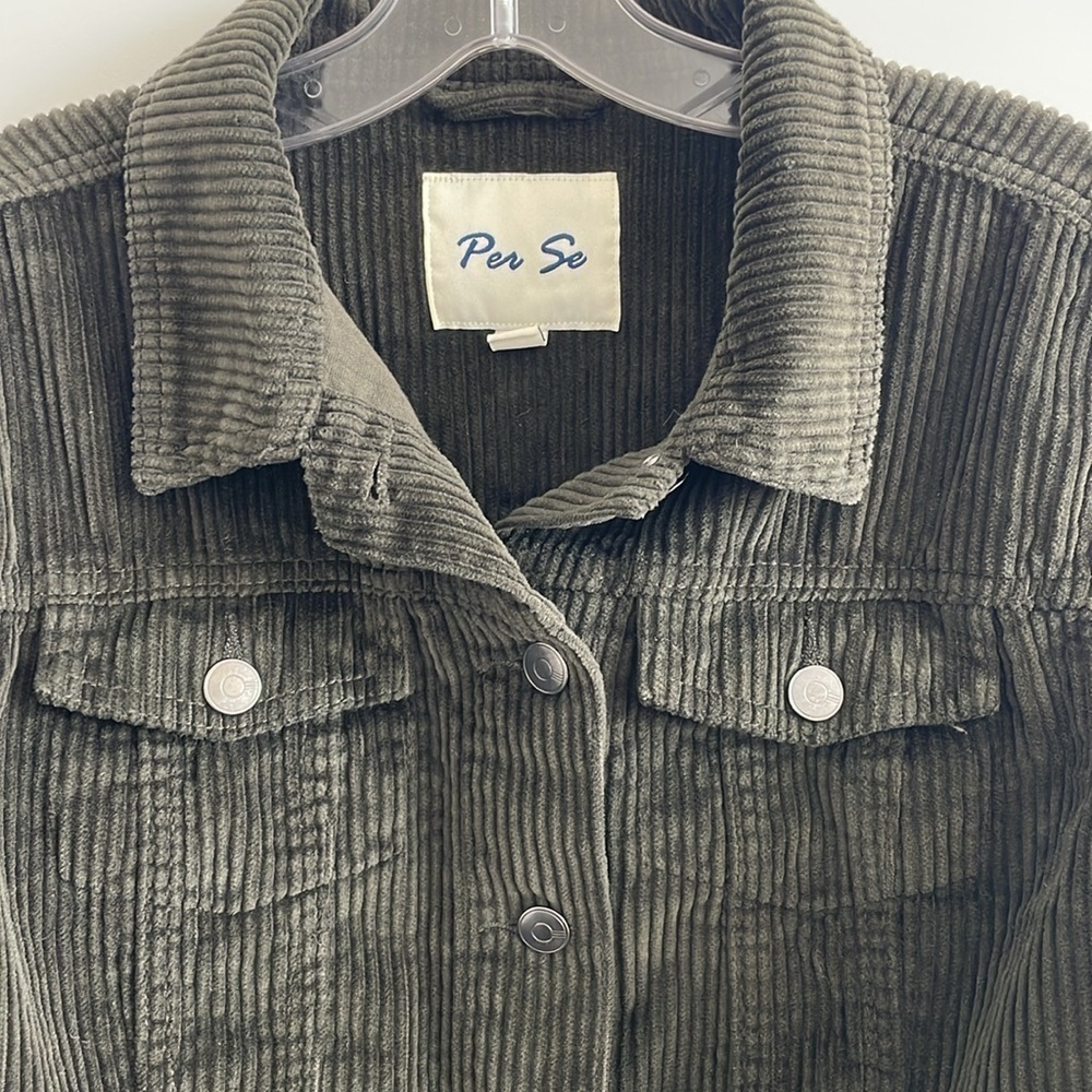 Per Se Women’s Forest Green Corduroy Front Button Jacket w/ Breast Pockets - L - Picture 2 of 5